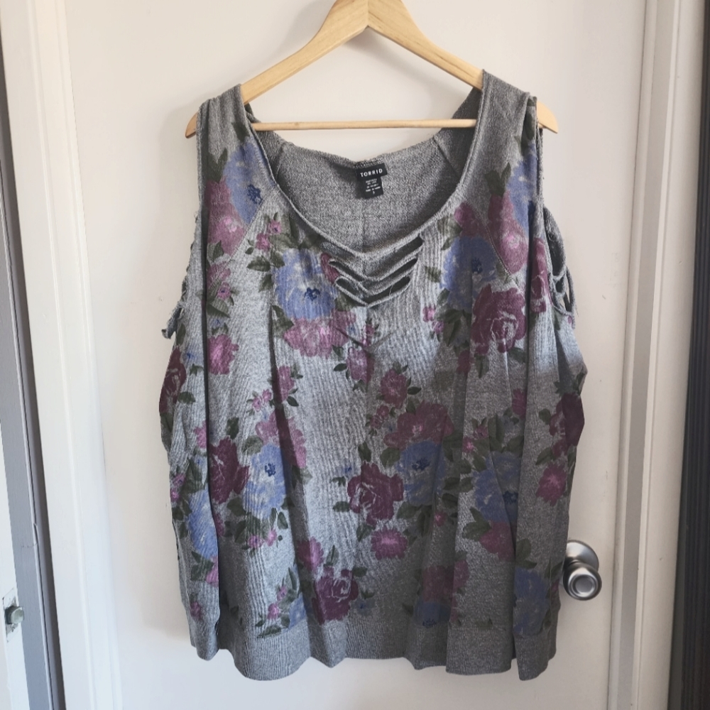 Torrid Distressed Cold Shoulder Sweatshirt Sz 3
